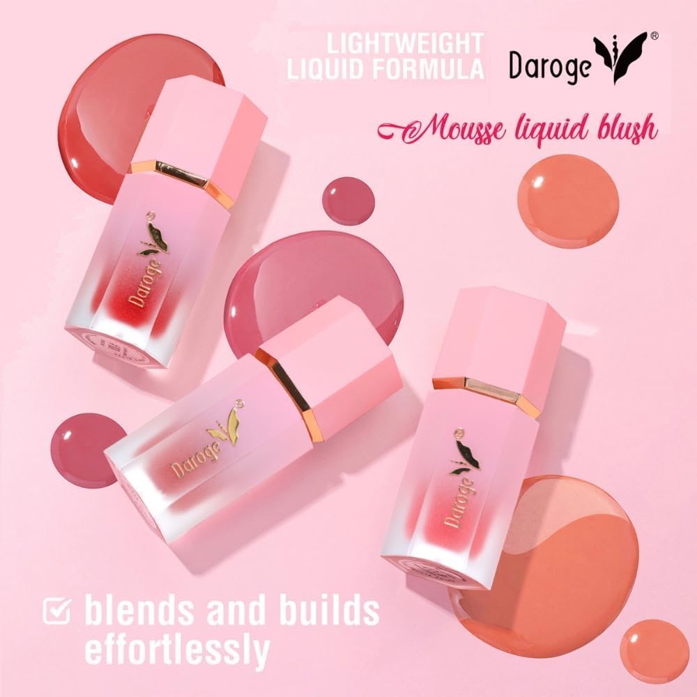 Daroge Make Up Liquid Blusher - Color Bloom Liquid Blush Matte Finish -Long Time Wearing With Waterproof Formula Gel-Cream Blush On with Sponge Tip Applicator (Cranberry) 59.0 Grams