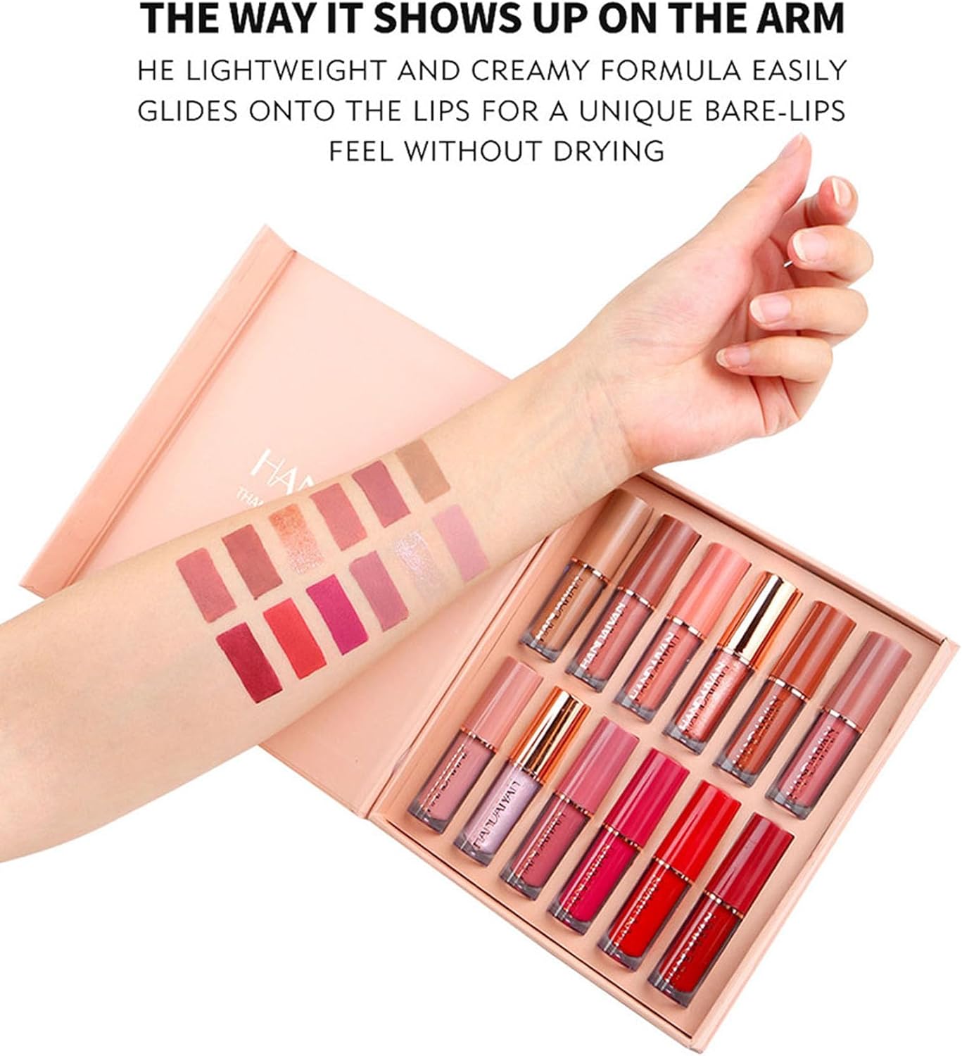 HANDAIYAN Lipstick Set Matte Liquid 12 Colors Long Lasting Waterproof for Women Highly Pigment Velvety Nude Super Stay Soft Hydrating & Lightweight Professional Moisturizing Makeup Lips Gift
