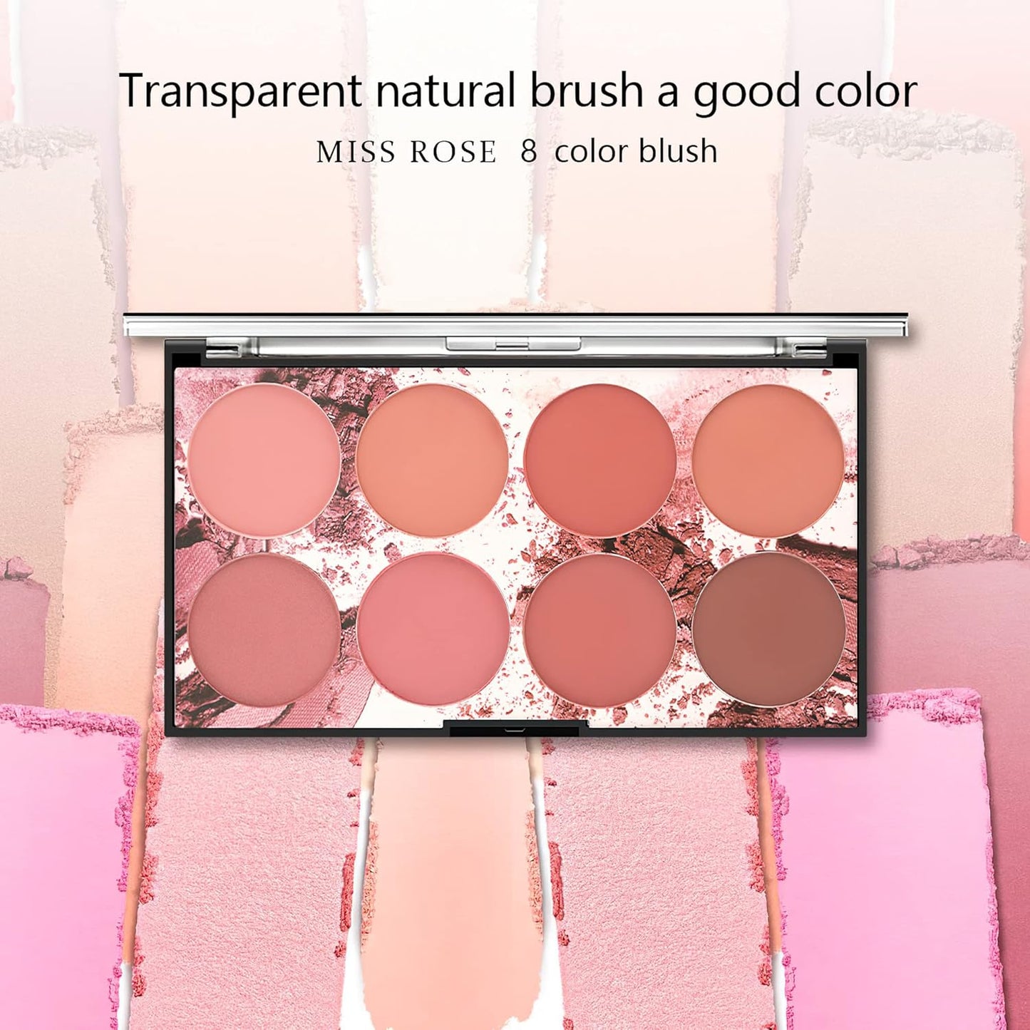 MISS ROSE M 8 Colors Face Blush Palette, Professional Facial Makeup Blusher, Natural and Long Lasting Delicate Contour, Highlight Blush (8 Colors)