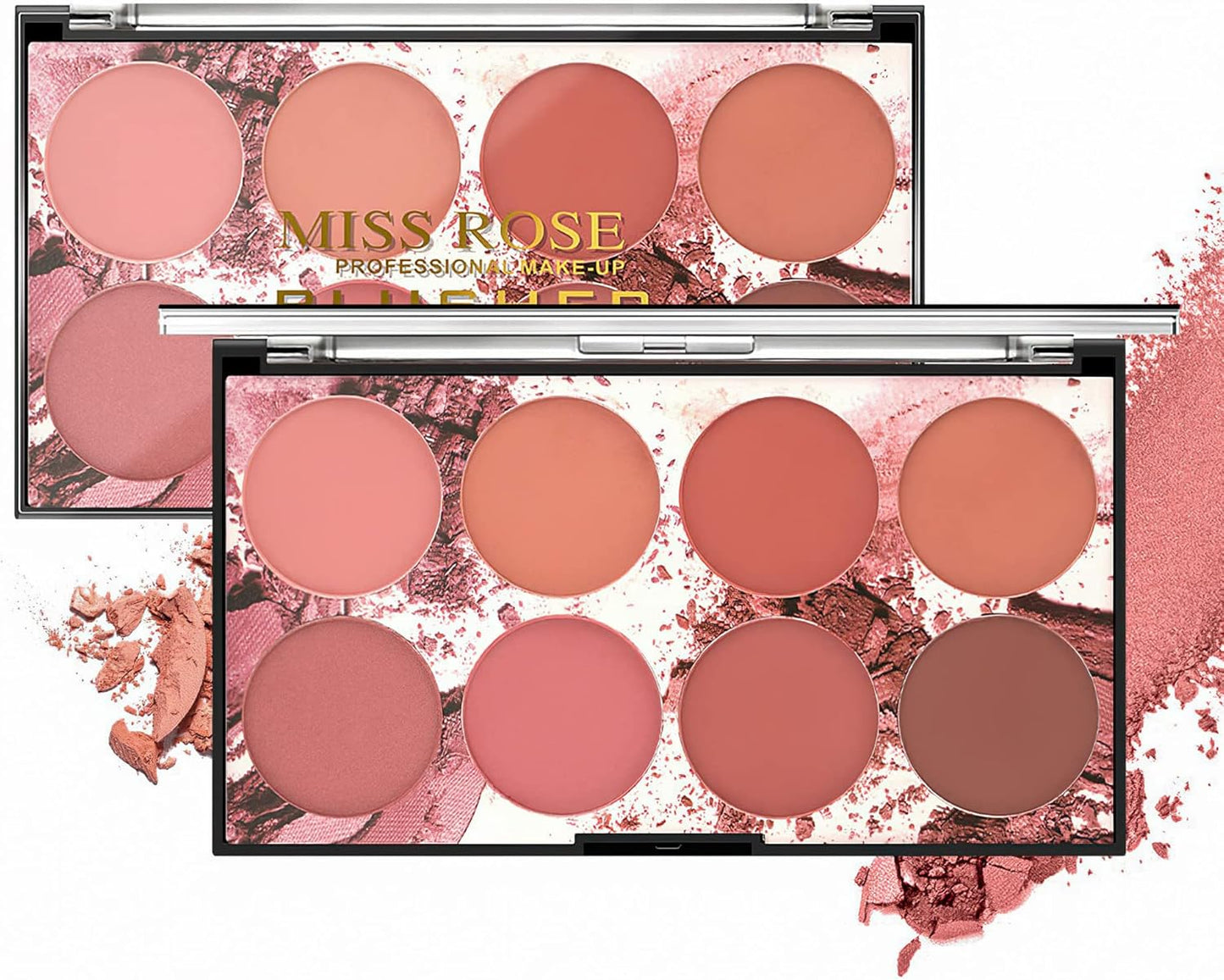 MISS ROSE M 8 Colors Face Blush Palette, Professional Facial Makeup Blusher, Natural and Long Lasting Delicate Contour, Highlight Blush (8 Colors)
