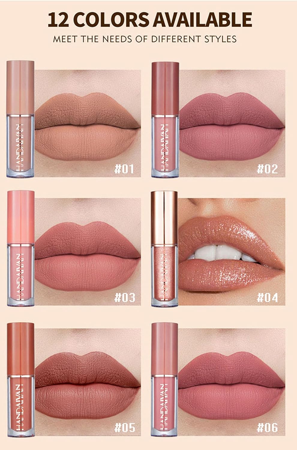 HANDAIYAN Lipstick Set Matte Liquid 12 Colors Long Lasting Waterproof for Women Highly Pigment Velvety Nude Super Stay Soft Hydrating & Lightweight Professional Moisturizing Makeup Lips Gift