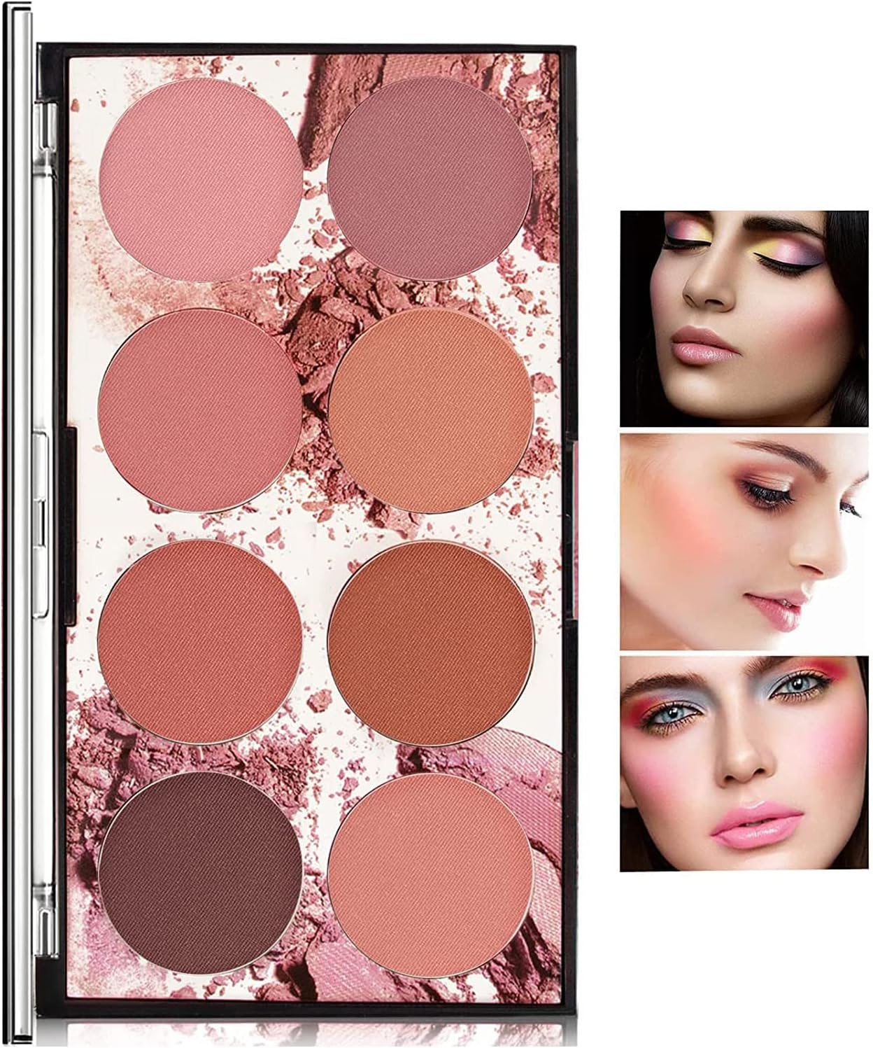 MISS ROSE M 8 Colors Face Blush Palette, Professional Facial Makeup Blusher, Natural and Long Lasting Delicate Contour, Highlight Blush (8 Colors)